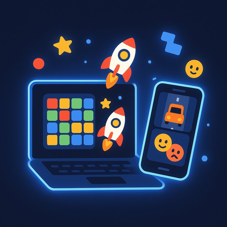 Casual browser games on laptop and phone
